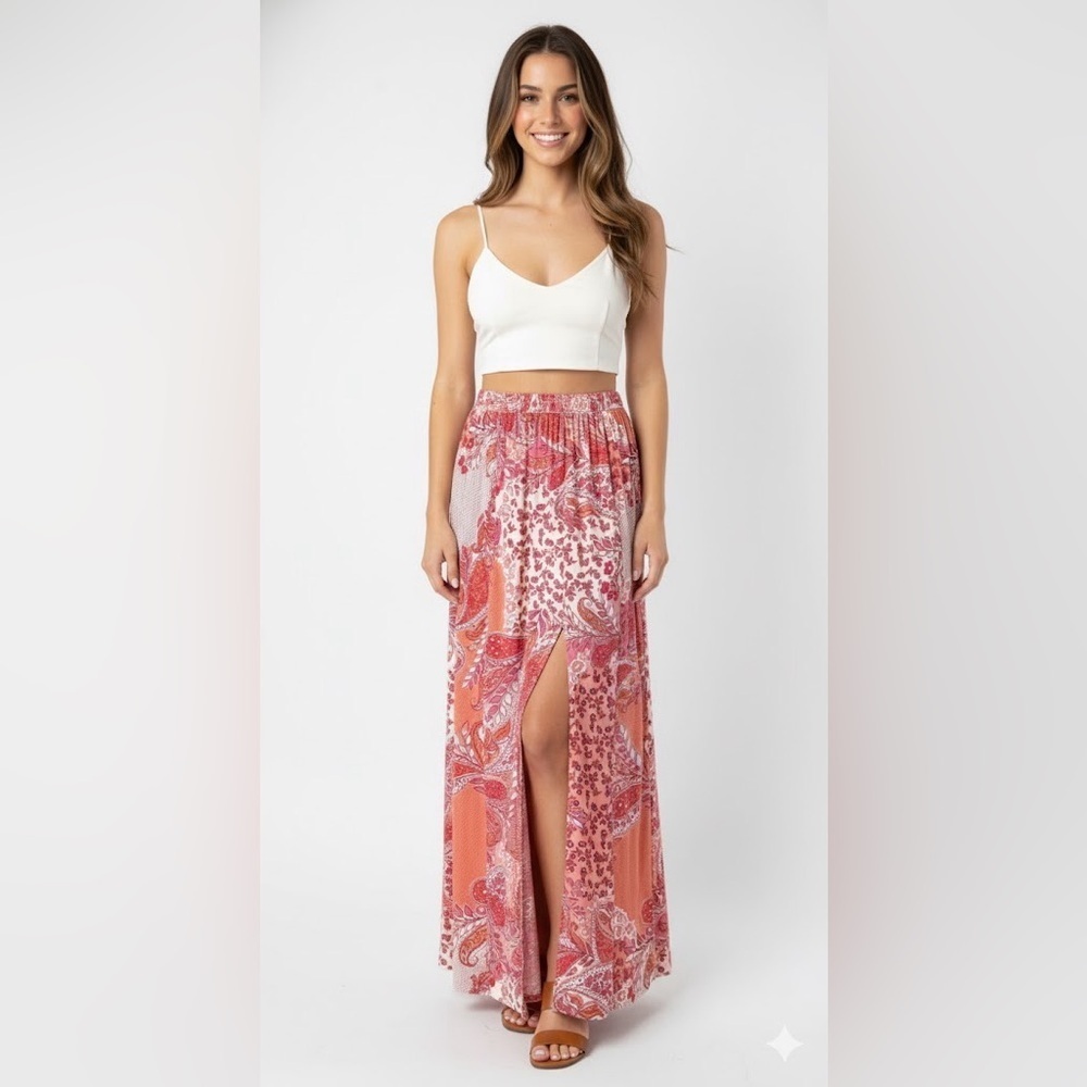 Patrons of Peace Cream Smocked A-Line Maxi Skirt